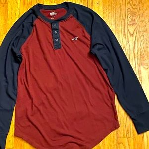 Burgundy/Navy Blue Hollister Baseball Shirt